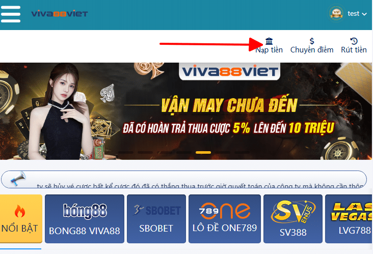 nạp tiền tài khoản viva88viet
